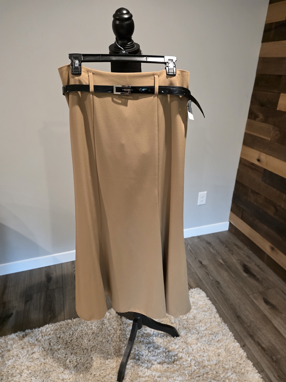 Women's Tan Midi Skirt with Black Belt